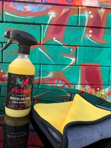 Fenix Speed Gloss Quick Detailer, 500ml & Microfasertuch 40x40cm, Gelb / Grau